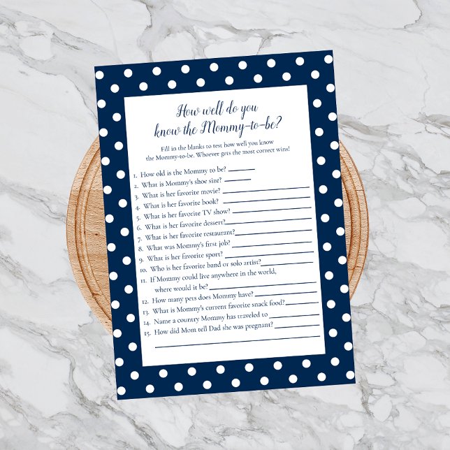 Navy Blue Baby Bow Who Knows Mom Best Shower Game Invitation (Creator Uploaded)
