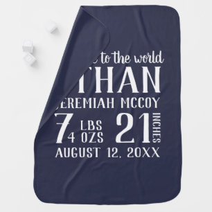 Navy Blue Baby Boy Birth Stats Blanket