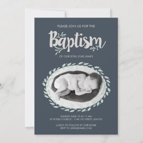 NAVY BLUE BABY BOY MODERN BAPTISM INVITATION