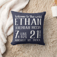 Navy Blue Baby Boy Nursery Birth Stats Pillow