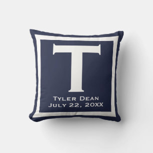 Navy Blue Baby Boy Personalized Newborn Gift Throw Pillow
