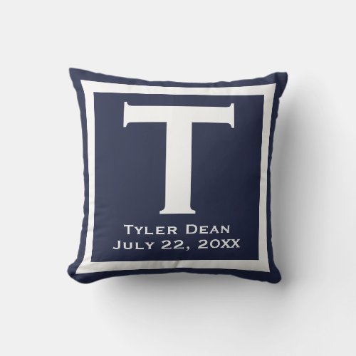 Navy Blue Baby Boy Personalized Newborn Gift Throw Pillow