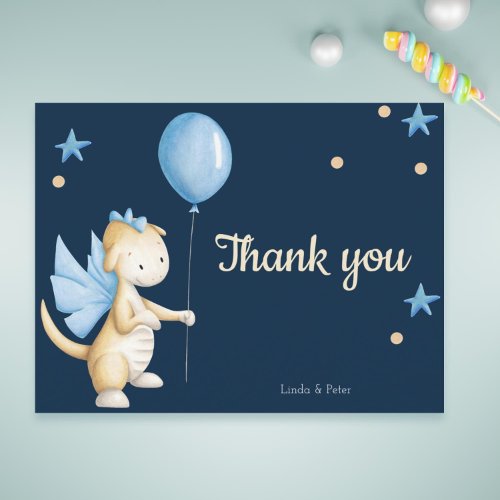 Navy Blue Baby Dragon Thank You Baby Shower Postcard