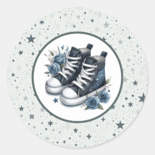 Navy Blue Baby High Tops Baby Shower Classic Round Sticker