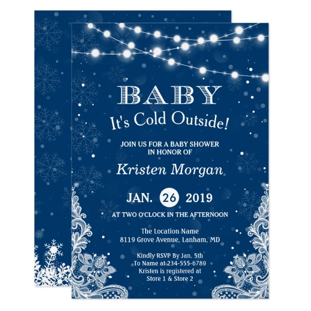 Navy Blue Baby Its Cold Outside Winter Baby Shower Invitation