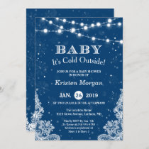 Navy Blue Baby Its Cold Outside Winter Baby Shower Invitation