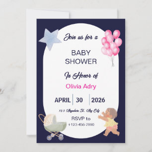 Navy Blue Baby Shower Invitation Watercolor