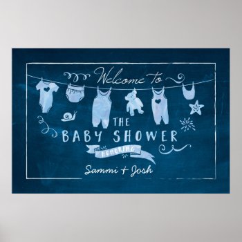Navy Blue Baby Shower Welcome Sign Poster by joyonpaper at Zazzle