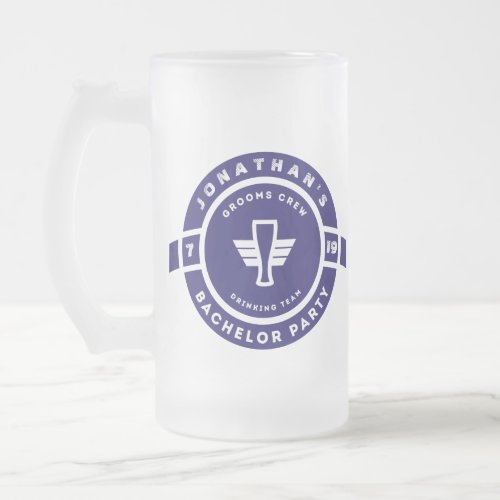 Navy Blue Bachelor Frosted Glass Beer Mug