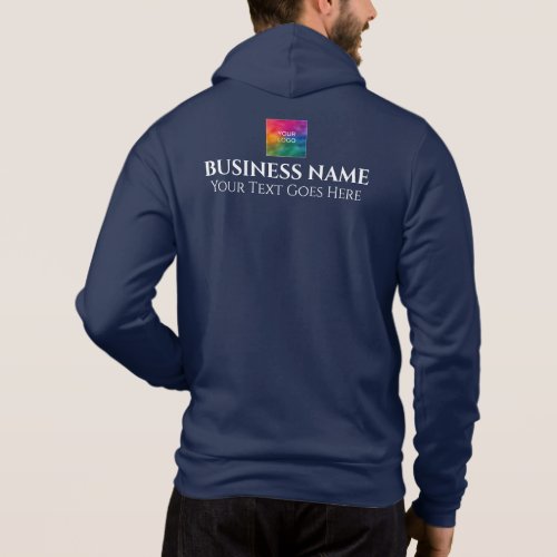Navy Blue Back And Front Print Company Logo Mens Hoodie