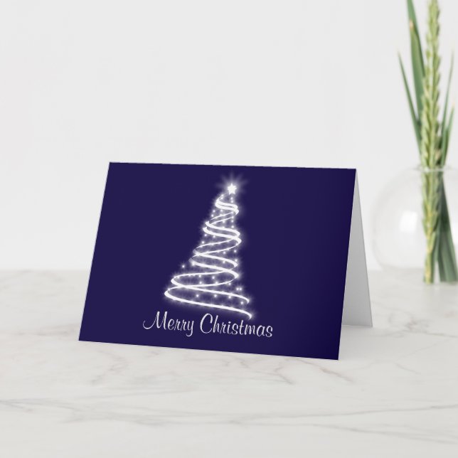 Navy Blue background White Christmas Tree Holiday Card (Front)