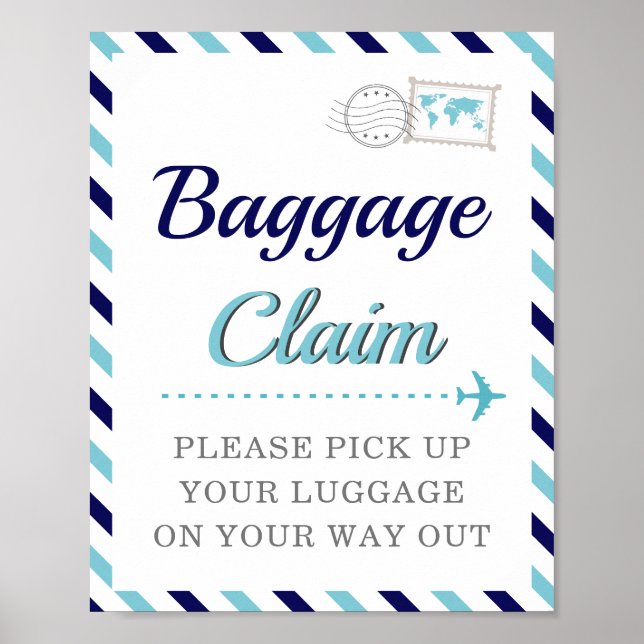 Navy Blue Baggage Claim Travel Airline Favor Table Poster (Front)