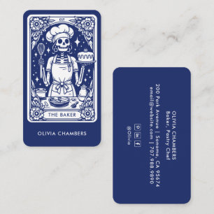 Navy Blue Baker Tarot Skeleton Pastry Chef  Business Card