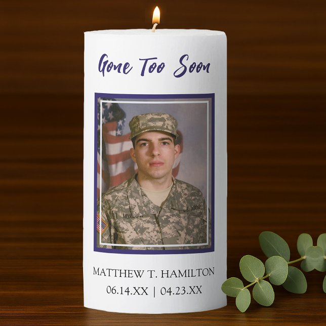 Navy Blue Bald Eagle Gone Too Soon Memorial Candle (Navy Blue Bald Eagle Gone Too Soon Memorial Candle Front)