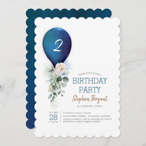 Navy Blue Balloon Birthday Invitations for Boy