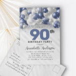 Navy Blue Balloon Glitter 90th Birthday  Postcard<br><div class="desc">Modern Glam Navy Blue Silver Balloon Glitter Sparkle Any Age Birthday Invitation</div>
