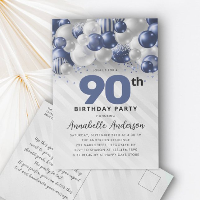 Navy Blue Balloon Glitter 90th Birthday  Postcard (Creator Uploaded)
