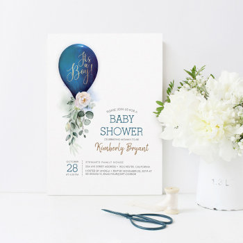 Navy Blue Balloon It's A Boy Baby Shower Invitation by lovelywow at Zazzle