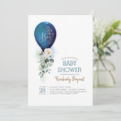 Navy Blue Balloon It's a Boy Baby Shower Invitation (Standing Front)
