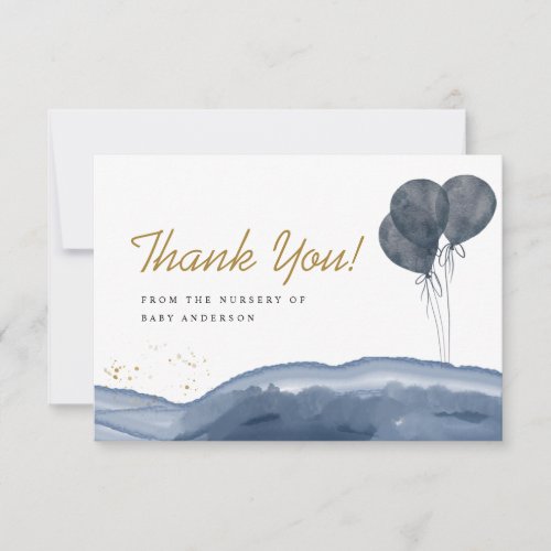 Navy Blue Balloon Watercolor Boho Baby Shower  Thank You Card