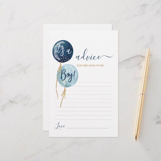 Navy Blue balloons boy Advice for Mom To Be card (Front/Back In Situ)