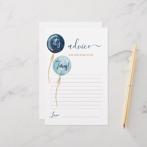 Navy Blue balloons twins Advice for Mom To Be card