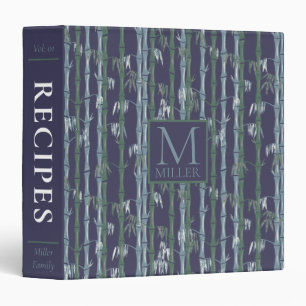 Navy Blue Bamboo Recipe 3 Ring Binder