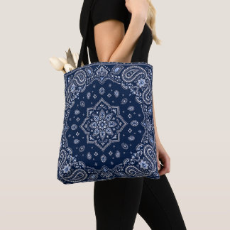 Navy Blue Bandana Paisley Tote Bag | Carryall