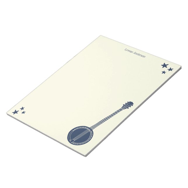 Navy Blue Banjo Personalized Writing Paper Notepad (Angled)
