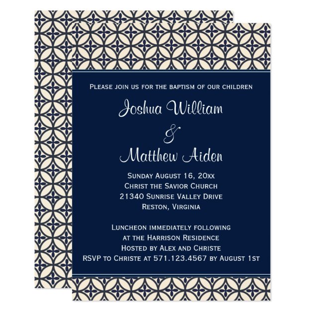 Navy Blue Baptism Christening Invitation