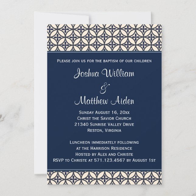 Navy Blue Baptism Christening Invitation (Front)