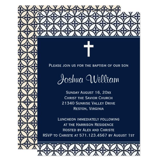 Navy Blue Baptism Christening Invitation