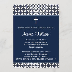 Navy Blue Baptism Christening Invitation