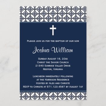 Navy Blue Baptism Christening Invitation by OnceForAll at Zazzle