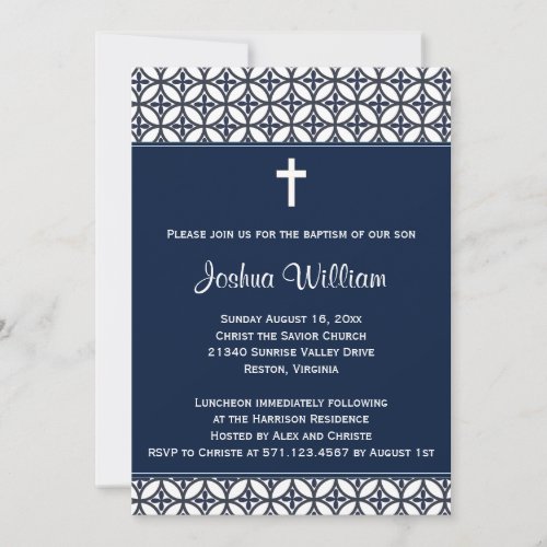 Navy Blue Baptism Christening Invitation