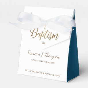 Navy Blue Baptism Cross Thank You Favor Box
