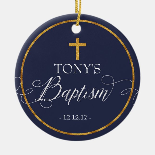 Navy Blue Baptism Ornament (Front)