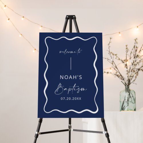Navy Blue Baptism Welcome Sign Wavy