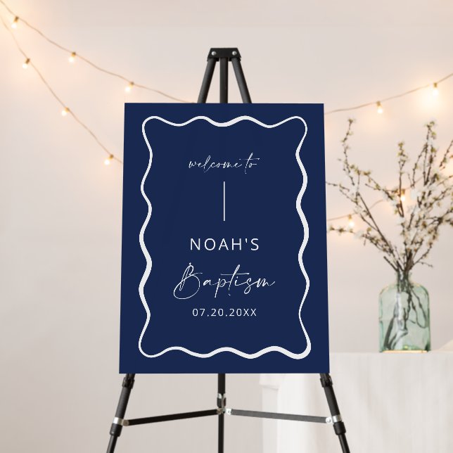 Navy Blue Baptism Welcome Sign Wavy (In Situ (Stand))