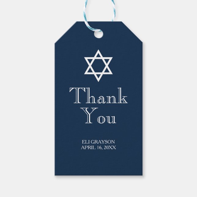 Navy Blue Bar Mitzvah Gift Tags (Front)