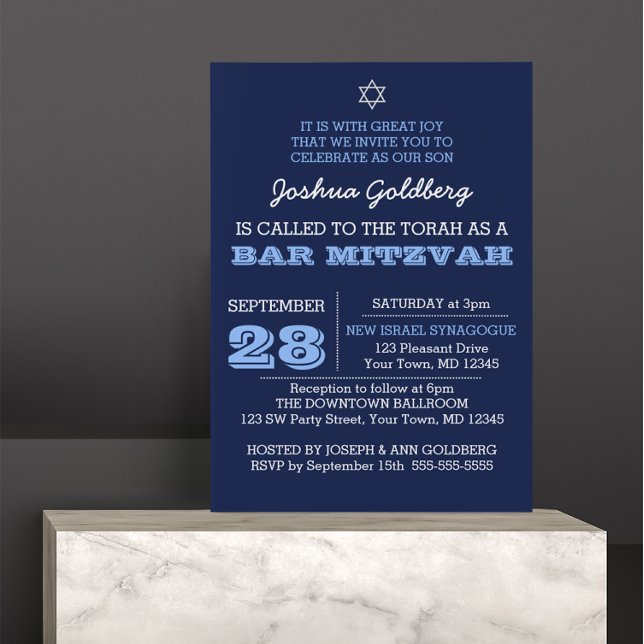 Navy Blue Bar Mitzvah Invitation with Name Logo (Creator Uploaded)