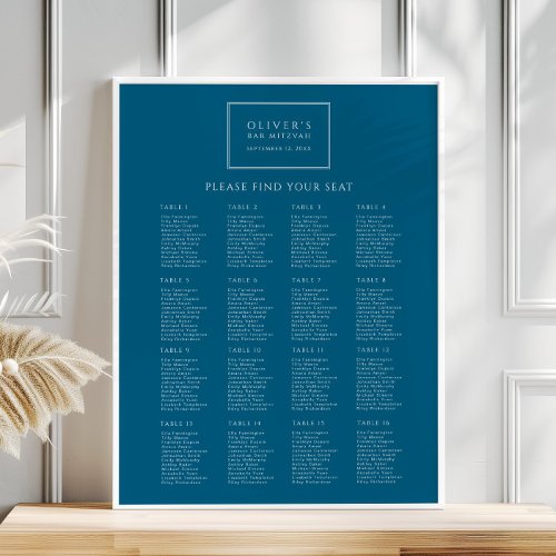 Navy Blue Bar Mitzvah Seating Chart Poster