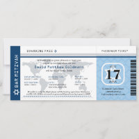 Navy Blue Bar Mitzvah World Traveler Boarding Pass