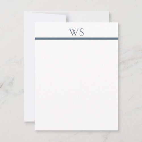 Navy Blue Bar Monogram Flat Note Card