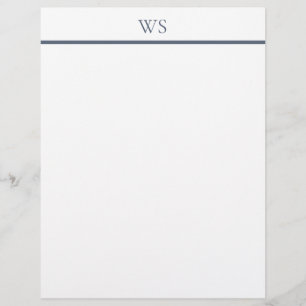 Navy Blue Bar Monogram Letterhead Stationery