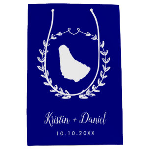 Navy Blue Barbados Map Wedding Welcome Swag Medium Gift Bag
