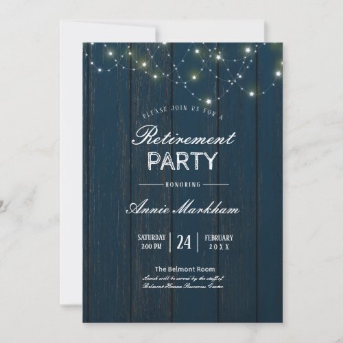 Navy Blue Barn Board Retirement Invitation