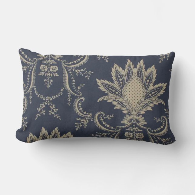Navy blue Baroque French pineapple fabric Lumbar Pillow (Front)