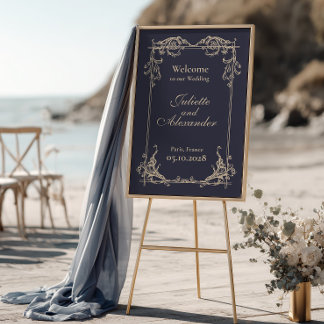 Navy Blue Baroque Wedding Welcome Sign
