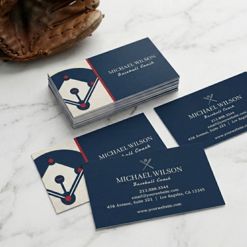 Navy Blue Baseball Coach | Sports Team Coach  Business Card